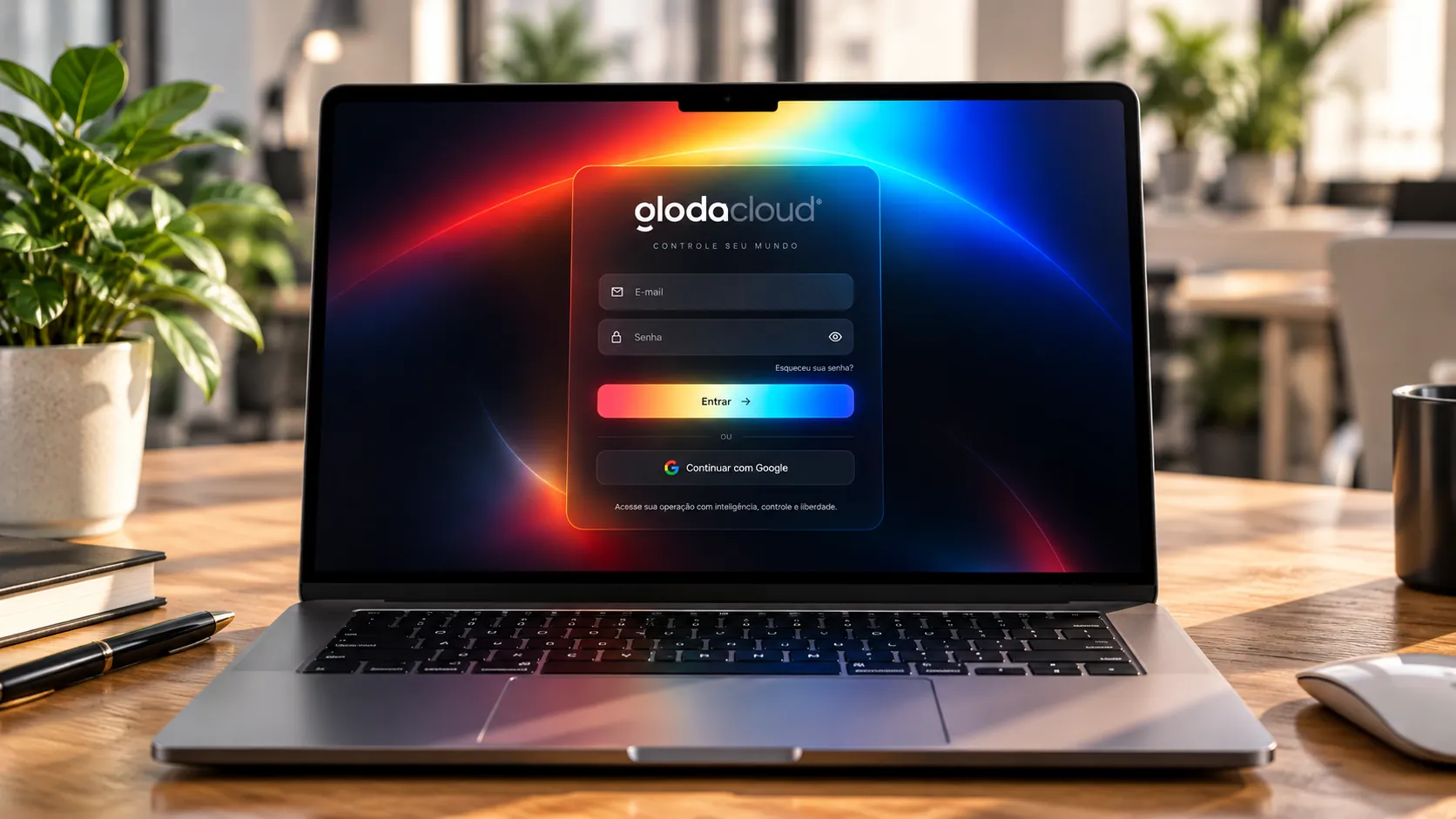 Notebook com a tela de entrada da Gloda Cloud