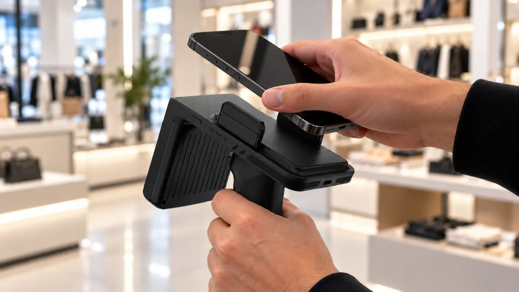 Smartphone encaixado no leitor RFID MagicMob Lite