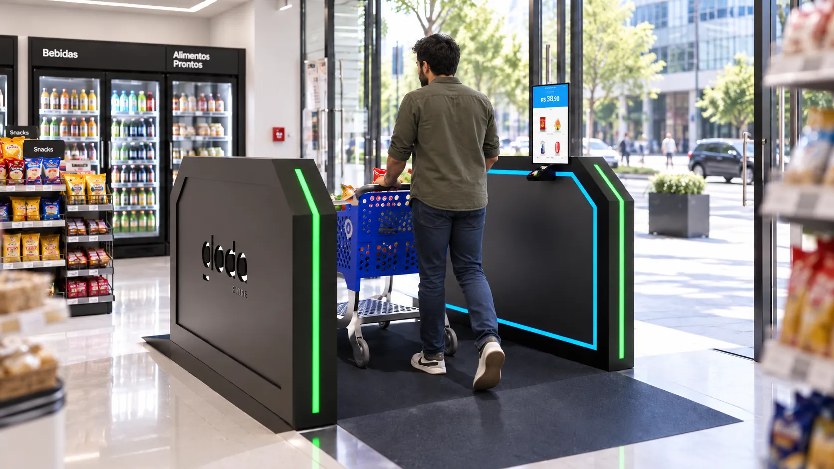 Corredor de compra autônomo MagicWay em supermercado