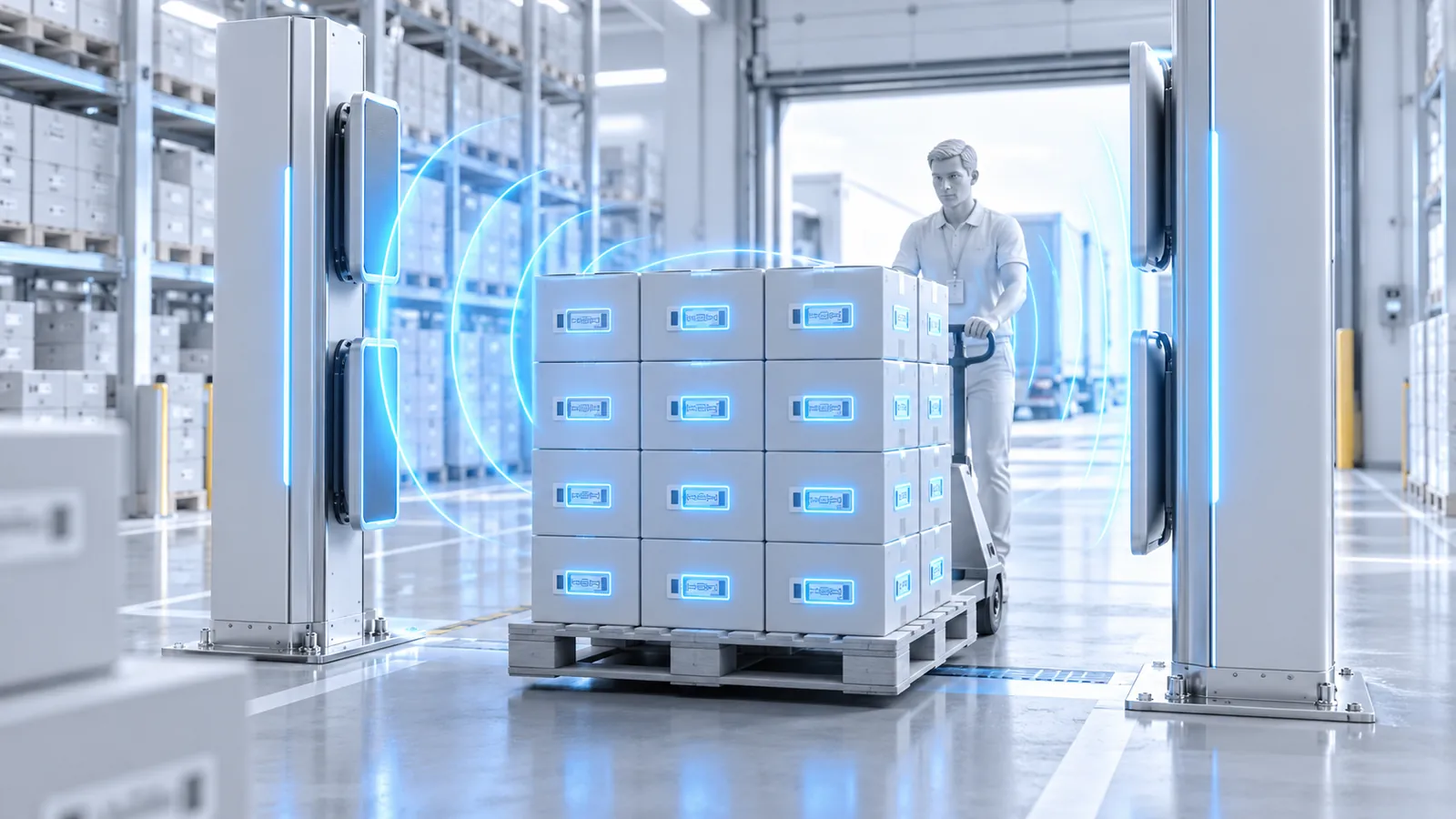Carga conferida no portal RFID, sem perda entre o depósito e a loja
