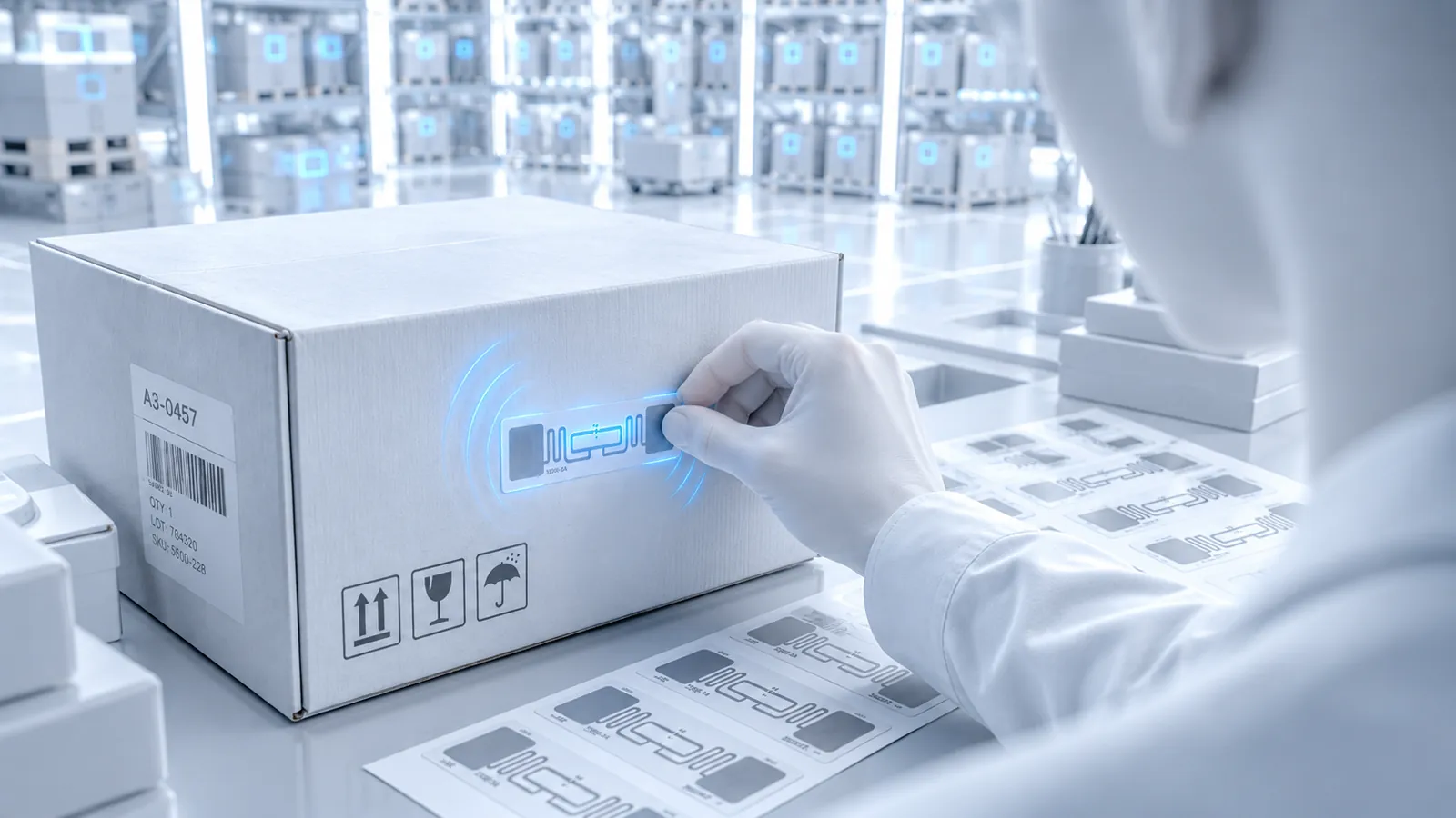 Caixa identificada com etiqueta RFID MagicTag